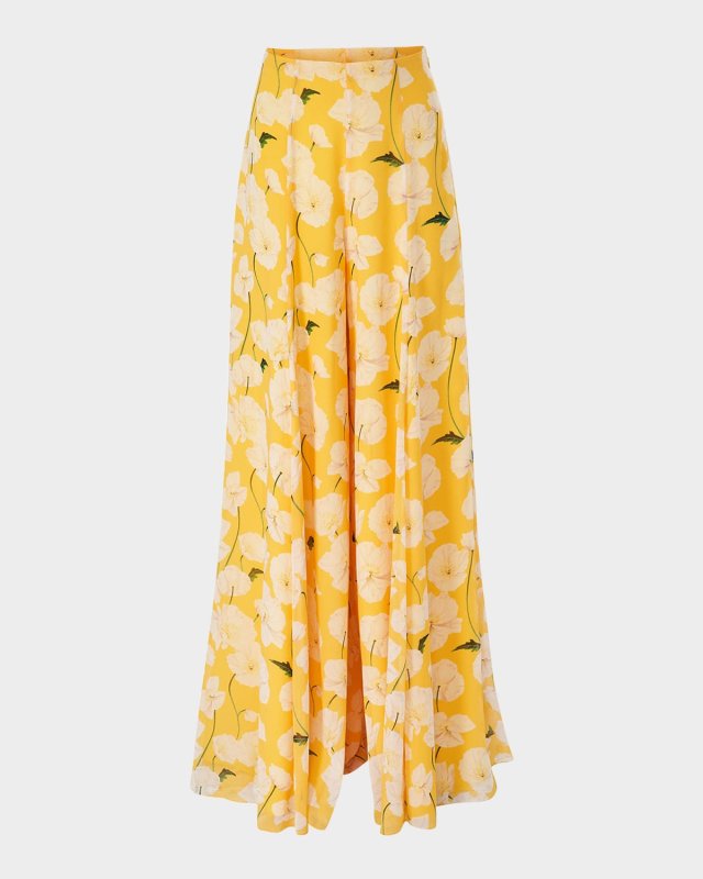 Flower Silk Wide-Leg Palazzo Pants